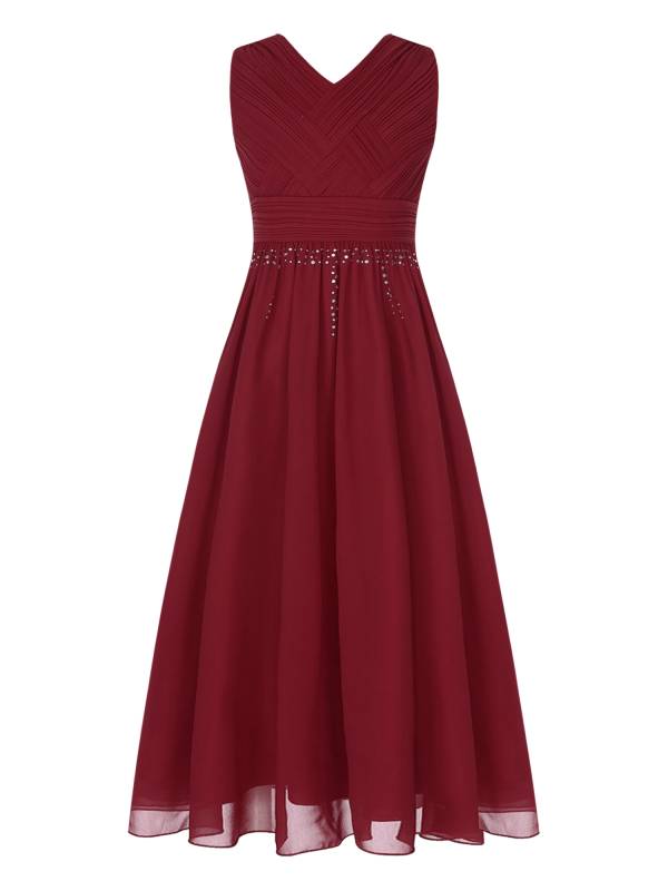 Kids Girls Sleeveless Ruched Chiffon Junior Bridesmaid Dress thumb