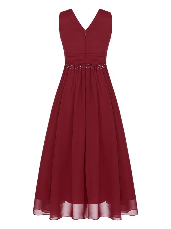 Kids Girls Sleeveless Ruched Chiffon Junior Bridesmaid Dress thumb