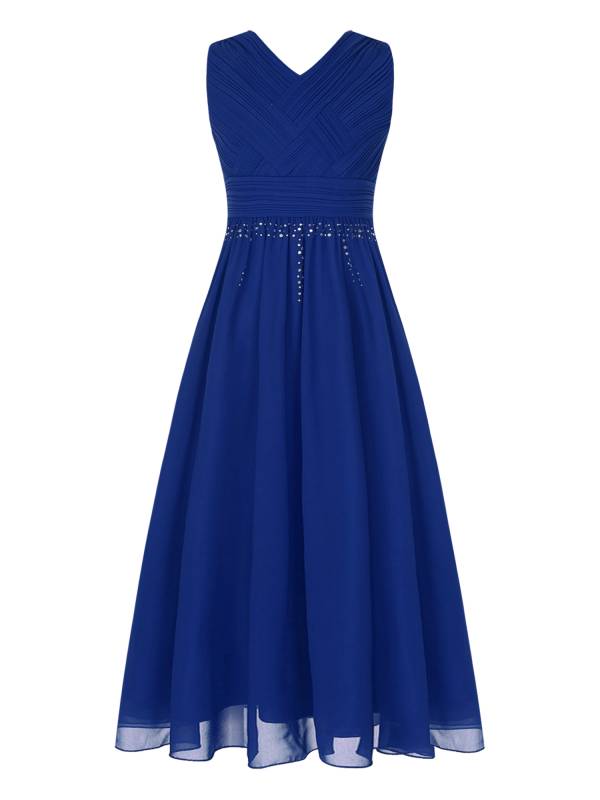 Kids Girls Sleeveless Ruched Chiffon Junior Bridesmaid Dress thumb