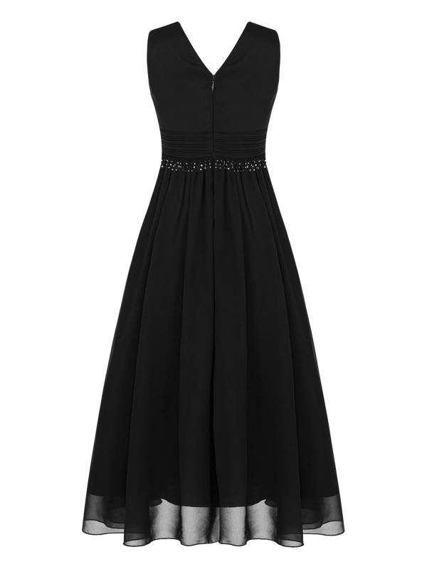 Kids Girls Sleeveless Ruched Chiffon Junior Bridesmaid Dress thumb