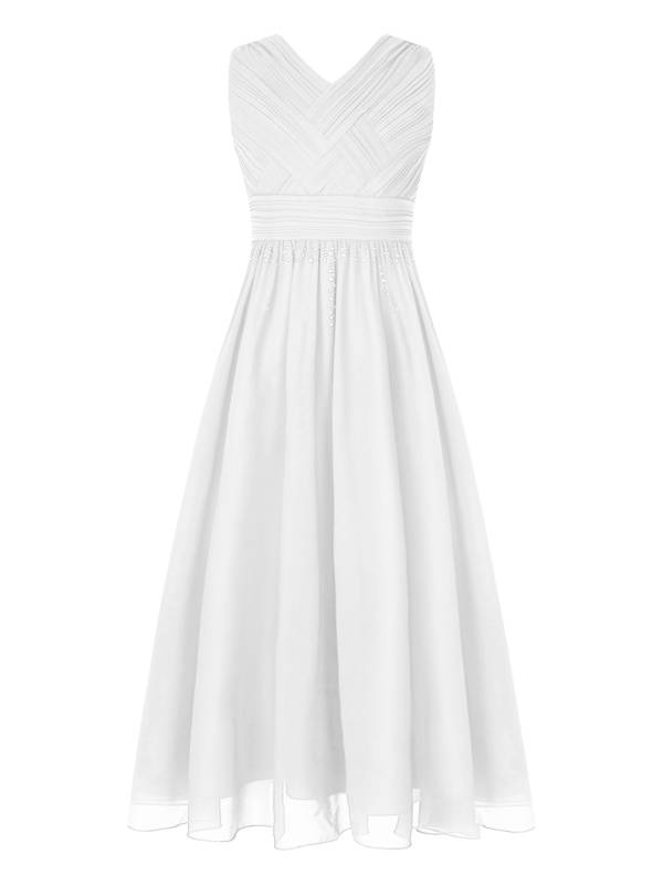 Kids Girls Sleeveless Ruched Chiffon Junior Bridesmaid Dress thumb