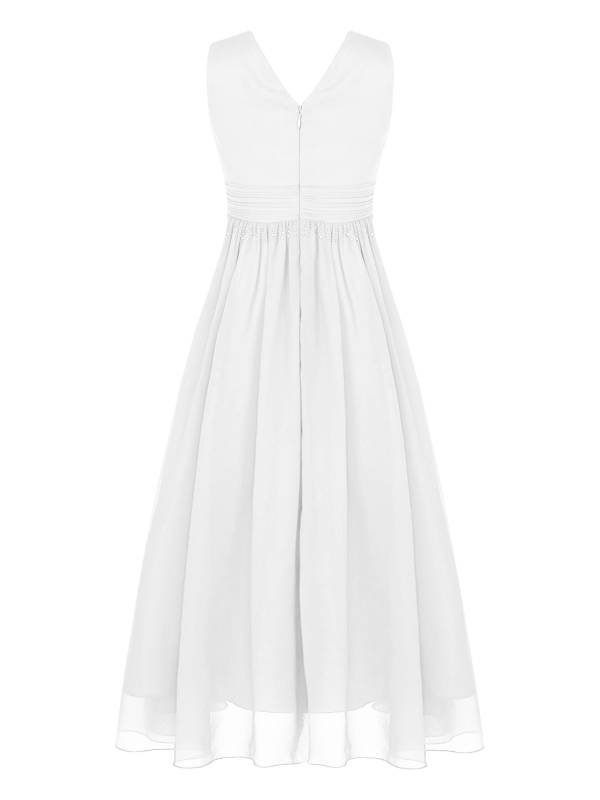 Kids Girls Sleeveless Ruched Chiffon Junior Bridesmaid Dress thumb