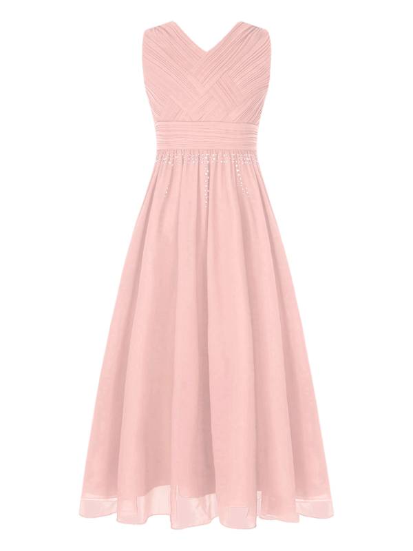 Kids Girls Sleeveless Ruched Chiffon Junior Bridesmaid Dress thumb