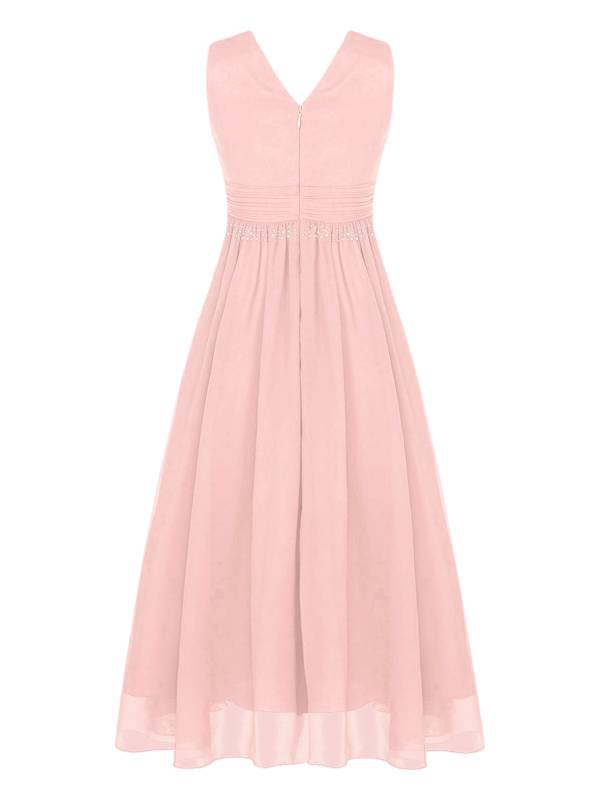 Kids Girls Sleeveless Ruched Chiffon Junior Bridesmaid Dress thumb