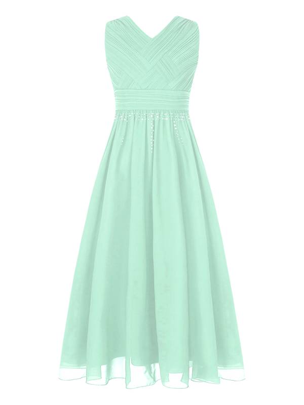 Kids Girls Sleeveless Ruched Chiffon Junior Bridesmaid Dress thumb
