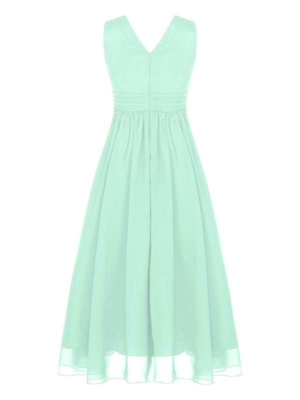 Kids Girls Sleeveless Ruched Chiffon Junior Bridesmaid Dress thumb