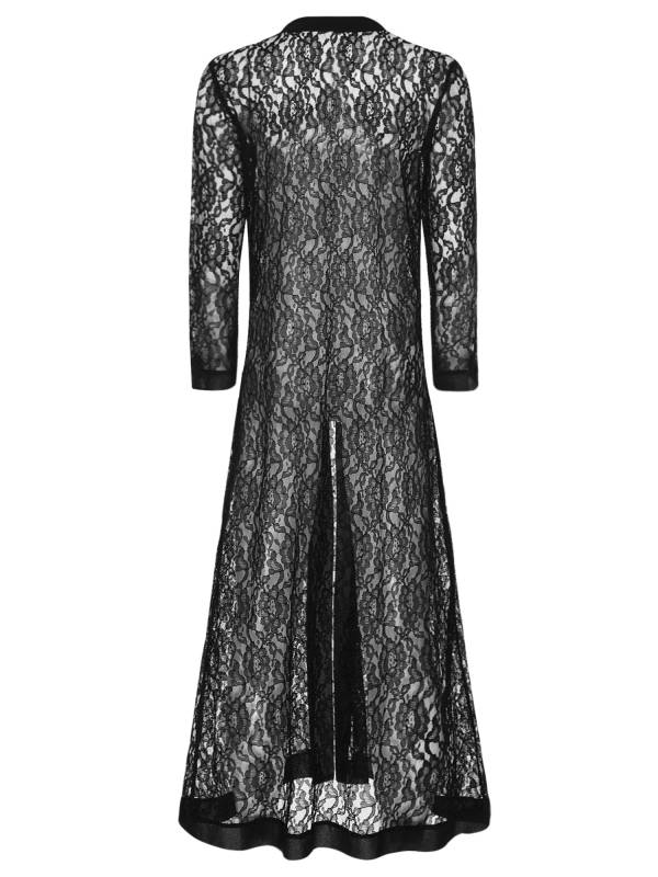 Women Long Sleeve Open Front Floral Lace Long Cardigan for Evening Party thumb
