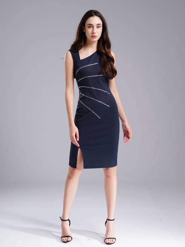 Women Pencil Dress Rhinestones Decor Slim Fit Tank Dress thumb