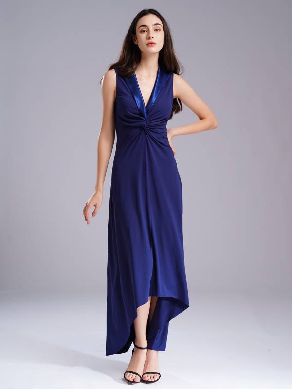 Women Cocktail Dress V Neck Sleeveless High-Low Maxi Dress thumb