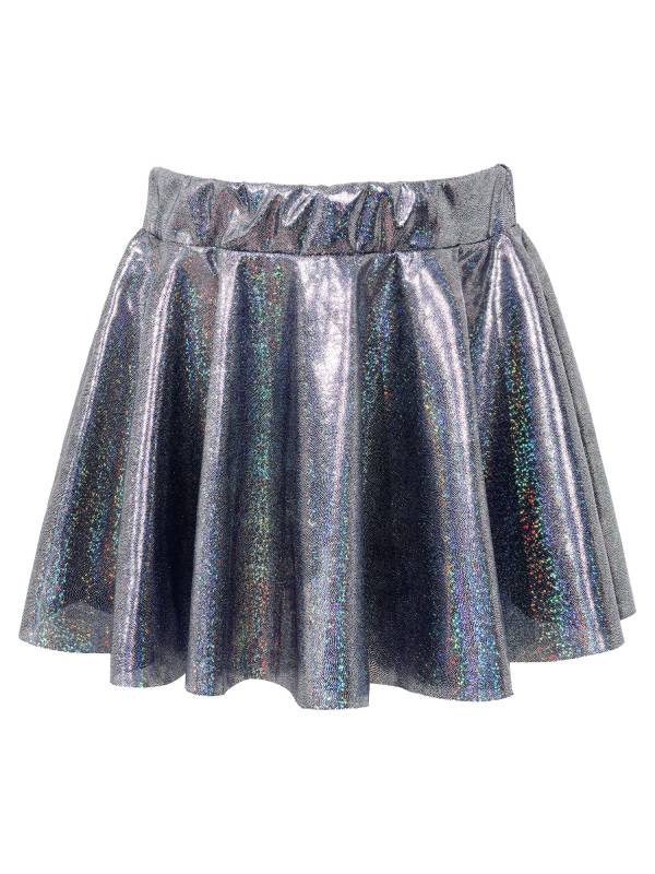 Kids Girls One Shoulder Short Sleeve Metallic Crop Top and Skirt Jazz Dance Set thumb