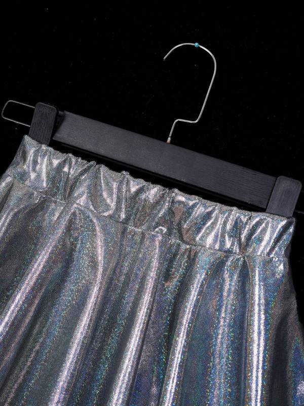 Kids Girls One Shoulder Short Sleeve Metallic Crop Top and Skirt Jazz Dance Set thumb