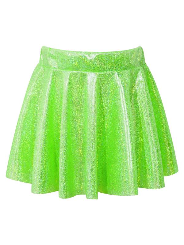 Kids Girls One Shoulder Short Sleeve Metallic Crop Top and Skirt Jazz Dance Set thumb