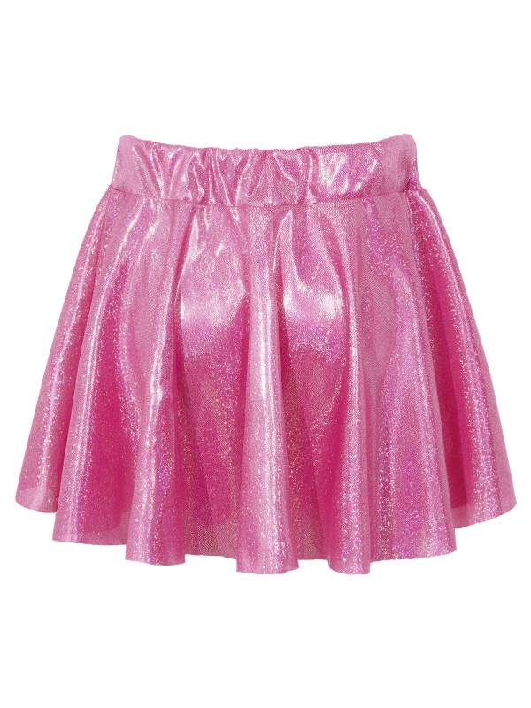 Kids Girls One Shoulder Short Sleeve Metallic Crop Top and Skirt Jazz Dance Set thumb