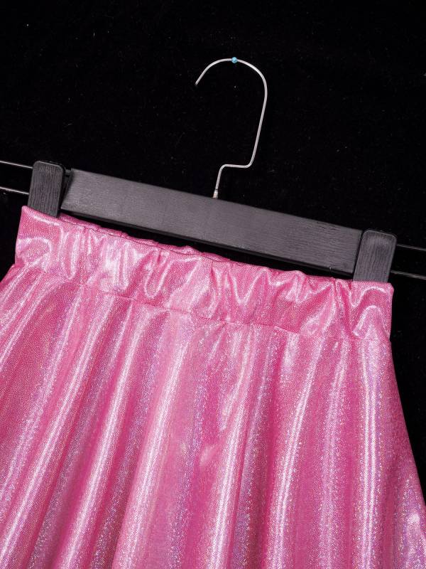 Kids Girls One Shoulder Short Sleeve Metallic Crop Top and Skirt Jazz Dance Set thumb