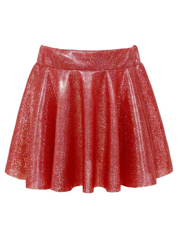 Kids Girls One Shoulder Short Sleeve Metallic Crop Top and Skirt Jazz Dance Set thumb