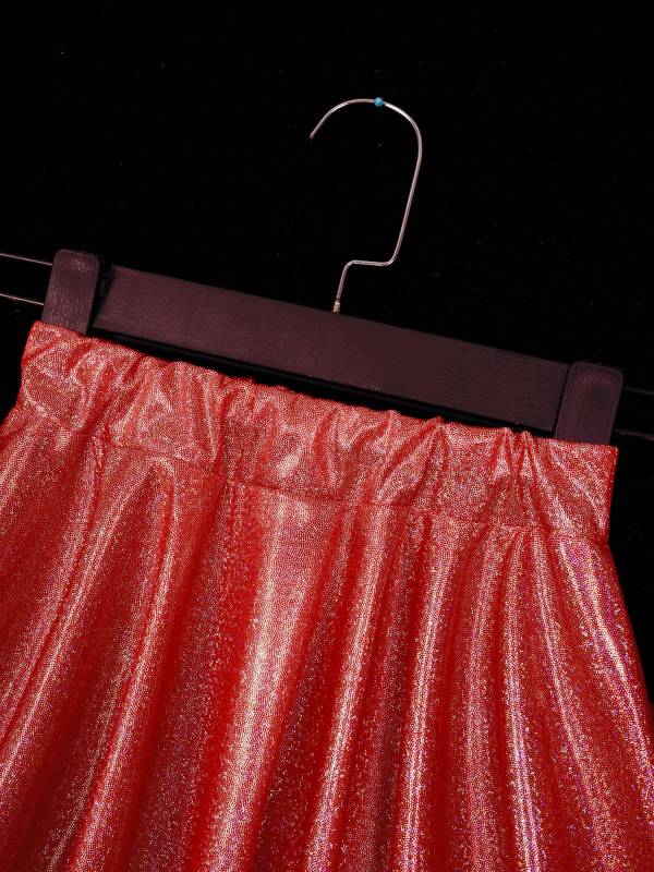 Kids Girls One Shoulder Short Sleeve Metallic Crop Top and Skirt Jazz Dance Set thumb