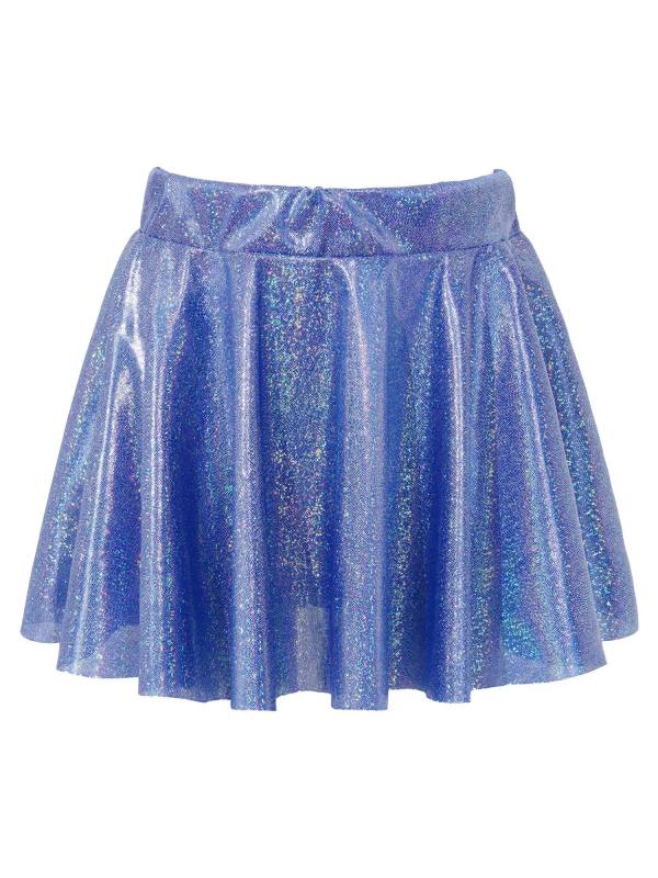 Kids Girls One Shoulder Short Sleeve Metallic Crop Top and Skirt Jazz Dance Set thumb