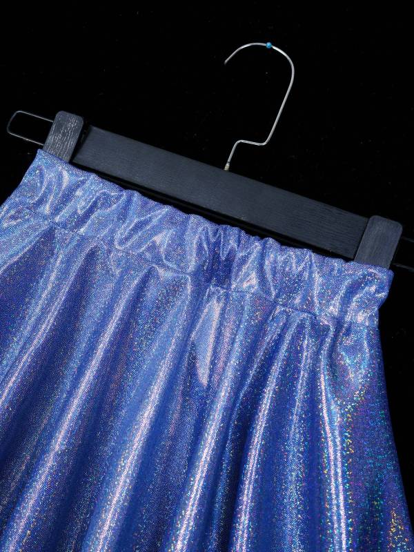 Kids Girls One Shoulder Short Sleeve Metallic Crop Top and Skirt Jazz Dance Set thumb