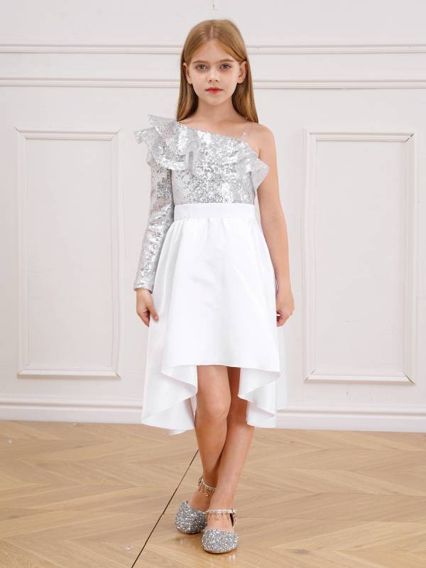 Kids Girls Sequined One Shoulder A-line Dress for Birthday thumb