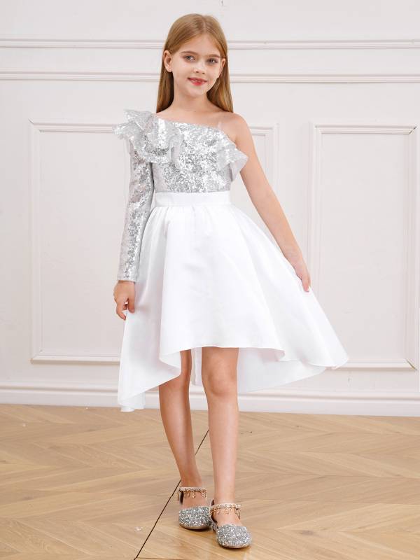 Kids Girls Sequined One Shoulder A-line Dress for Birthday thumb