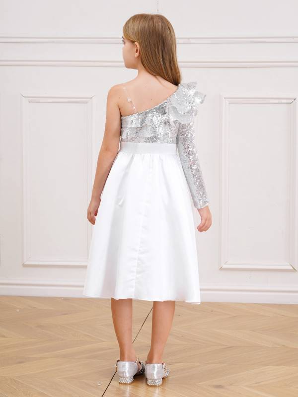 Kids Girls Sequined One Shoulder A-line Dress for Birthday thumb
