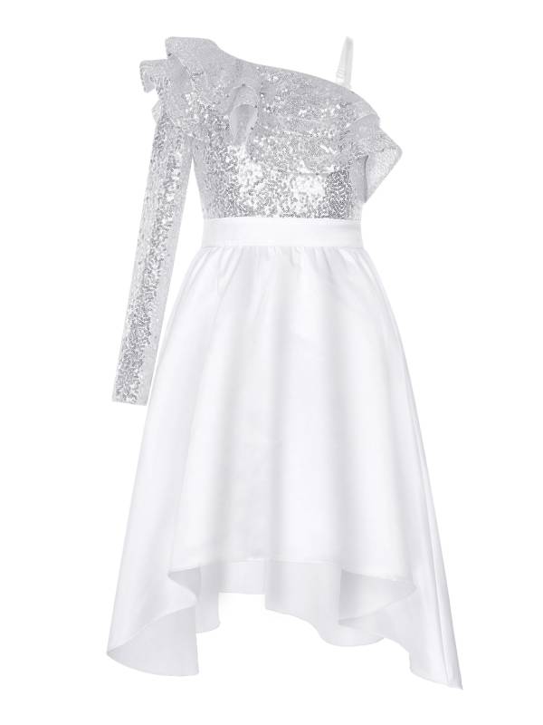 Kids Girls Sequined One Shoulder A-line Dress for Birthday thumb