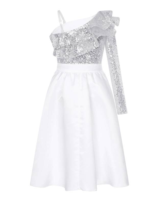 Kids Girls Sequined One Shoulder A-line Dress for Birthday thumb