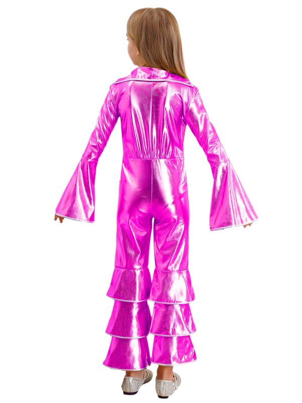 Kids Girls 70s Disco Costume Long Sleeve Bell Bottom Zipper Jumpsuit thumb