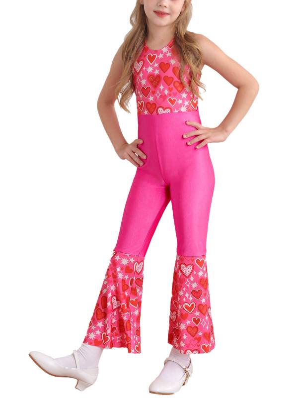 Kids Girls Halloween Sleeveless Bell Bottom 70s Disco Costume Jumpsuit thumb
