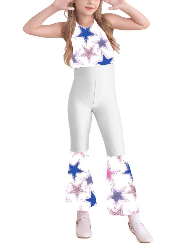 Kids Girls Halloween Sleeveless Bell Bottom 70s Disco Costume Jumpsuit thumb