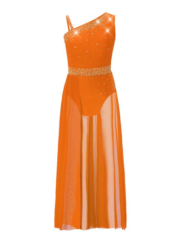 Kids Girls Shinny Rhinestones Sleeveless Lyrical Dance Leotard Dress thumb