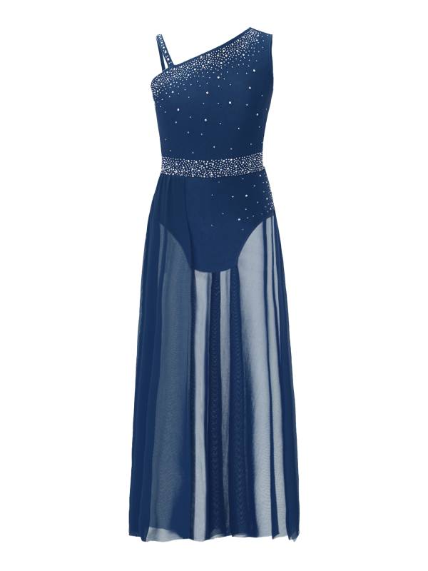 Kids Girls Shinny Rhinestones Sleeveless Lyrical Dance Leotard Dress thumb