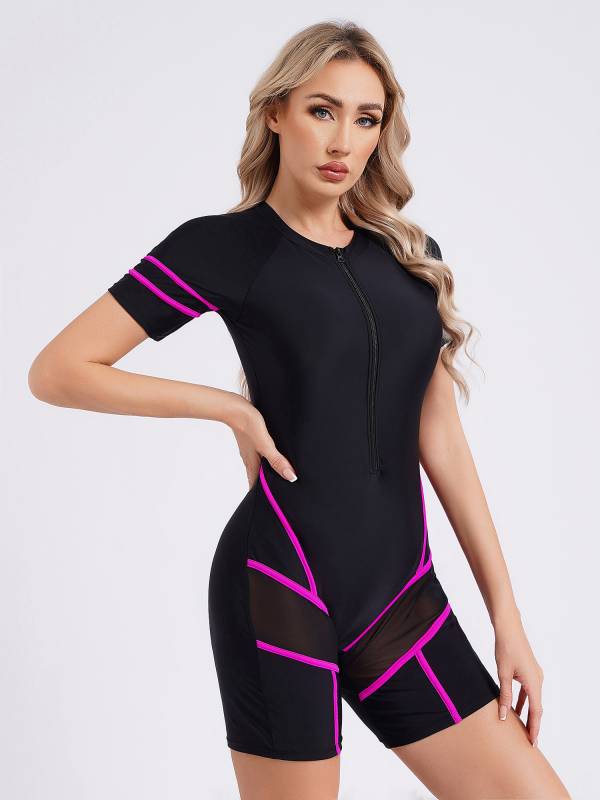 Women Short Sleeve One-piece Swimsuit UPF 50 Rash Guard thumb
