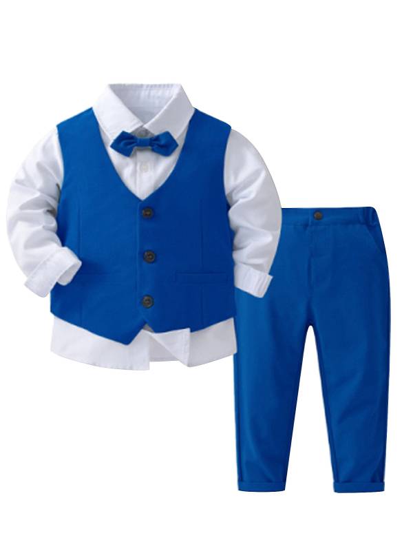 Toddler Boys 3pcs Gentleman Formal Long Sleeve Shirt with Vest and Pants Suit thumb