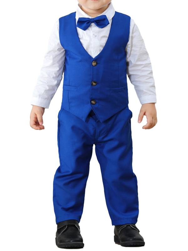 Toddler Boys 3pcs Gentleman Formal Long Sleeve Shirt with Vest and Pants Suit thumb