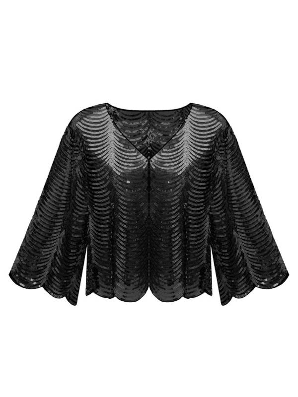 Women Sparkly Sequin Bolero V Neck Vintage 1920s Shawl thumb