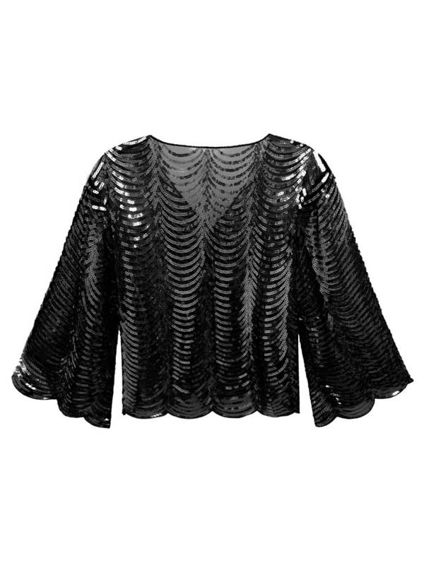 Women Sparkly Sequin Bolero V Neck Vintage 1920s Shawl thumb