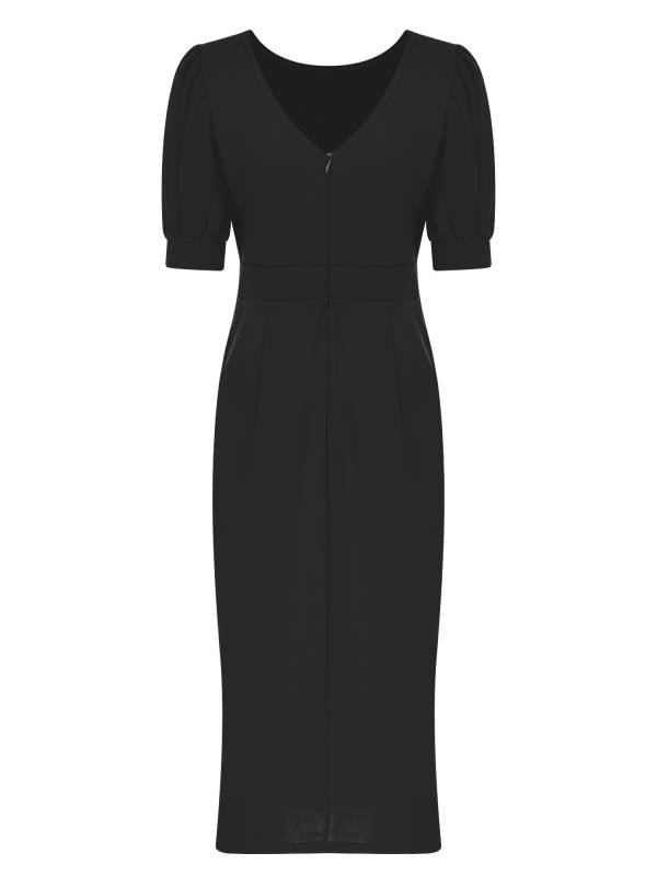 Women Short Sleeve Ruffles Bodycon Midi Pencil Dress for Work Cocktail thumb