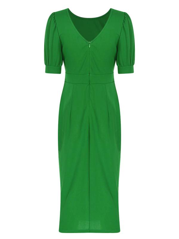 Women Short Sleeve Ruffles Bodycon Midi Pencil Dress for Work Cocktail thumb