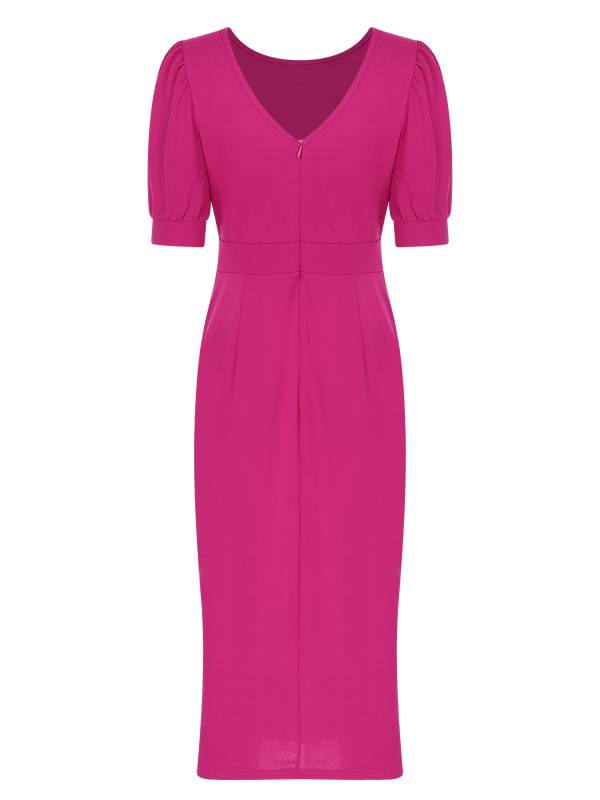 Women Short Sleeve Ruffles Bodycon Midi Pencil Dress for Work Cocktail thumb