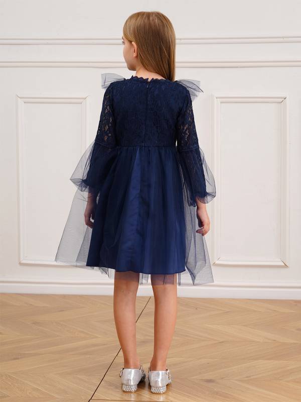 Kids Girls Long Sleeve Lace Party Gowns Flower Girls Dress thumb