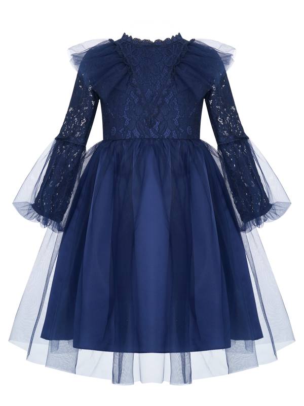 Kids Girls Long Sleeve Lace Party Gowns Flower Girls Dress thumb