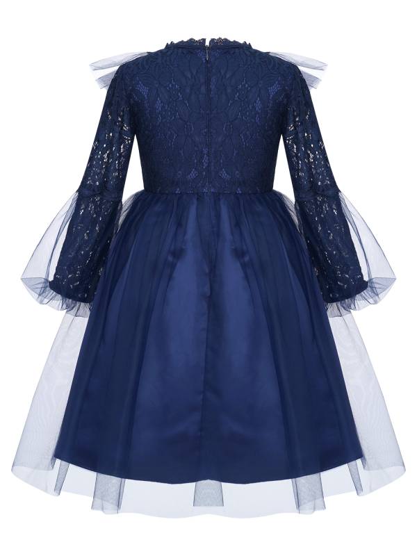 Kids Girls Long Sleeve Lace Party Gowns Flower Girls Dress thumb