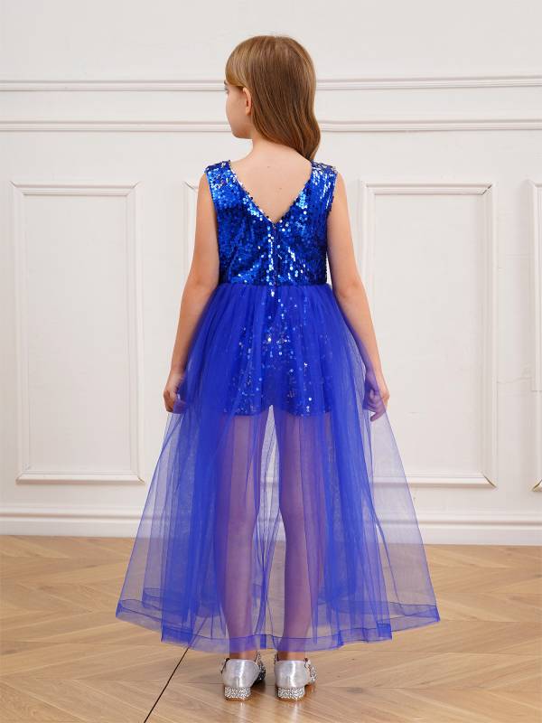 Kids Girls Pageant Sequin Romper with Tulle Skirt thumb