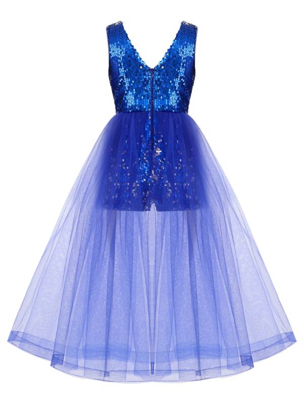 Kids Girls Pageant Sequin Romper with Tulle Skirt thumb