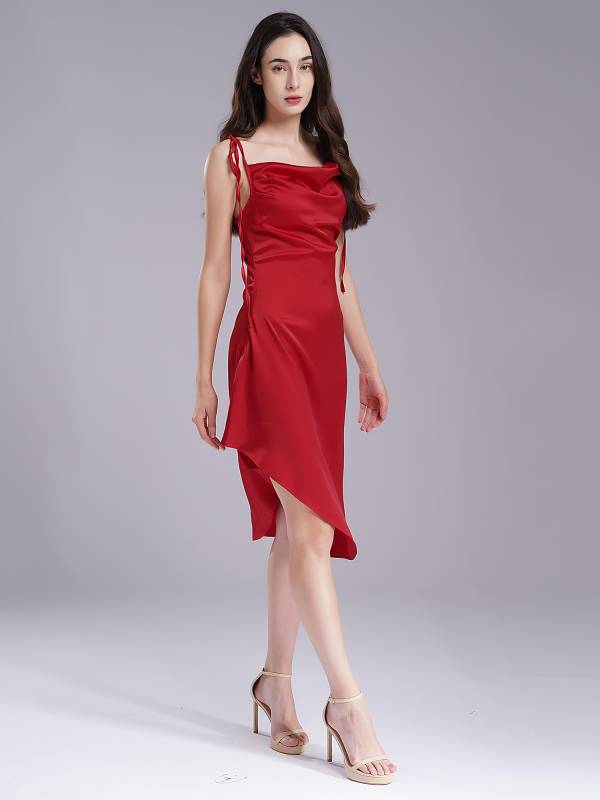 Women Silky Sling Dress Spaghetti Straps Backless Cocktail Dress thumb
