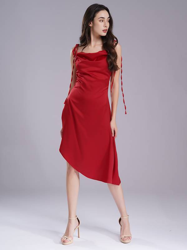 Women Silky Sling Dress Spaghetti Straps Backless Cocktail Dress thumb