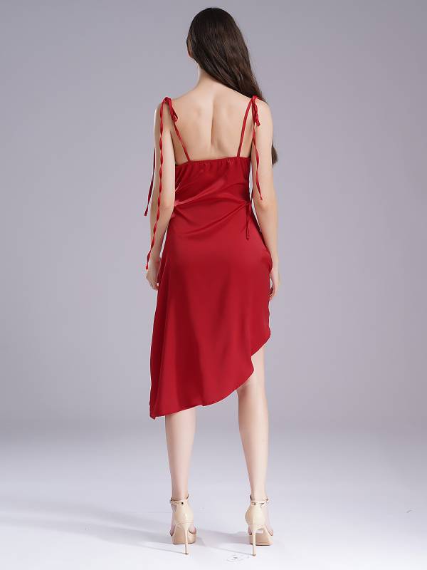 Women Silky Sling Dress Spaghetti Straps Backless Cocktail Dress thumb