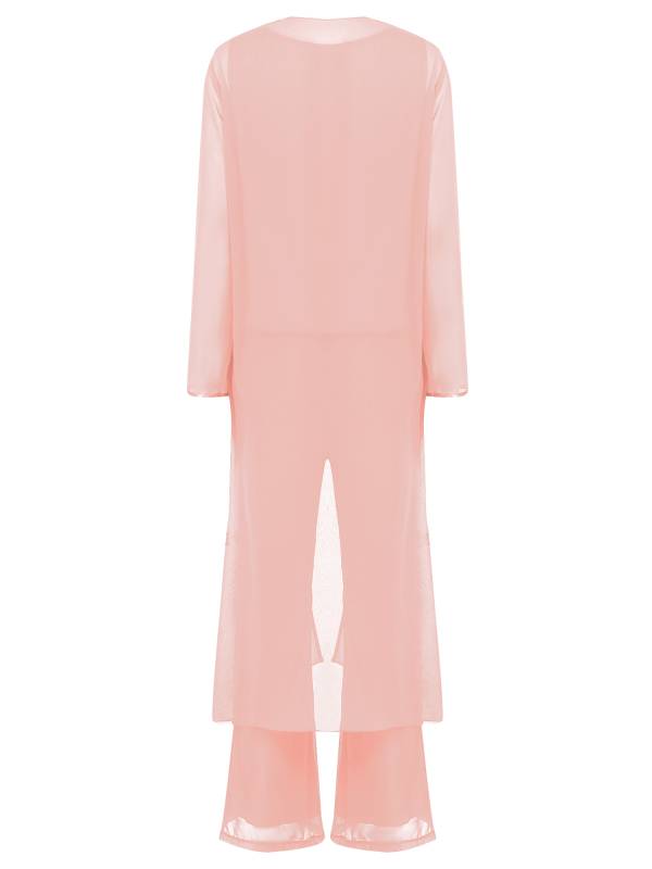 Women 3pcs Chiffon Sequin Tank Top Long Sleeve Cardigan and Pants Suit thumb