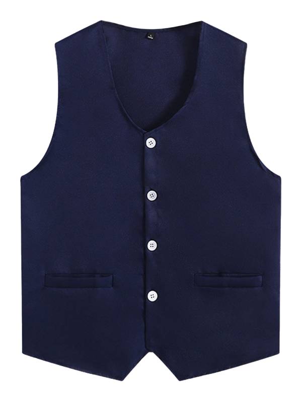 Kids Boys Solid Color V Neck Sleeveless Button Front Vest thumb